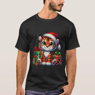Tiger Xmas Lighting Santa Hat Tiger Christmas  T-Shirt