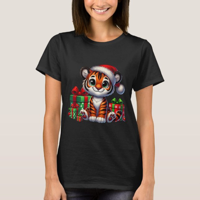 Tiger Xmas Lighting Santa Hat Tiger Christmas  T-Shirt (Front)