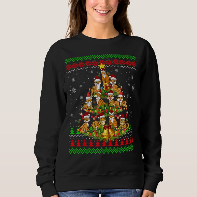 Tiger  Xmas Lights Ugly Tiger Christmas Tree 1 Sweatshirt (Front)