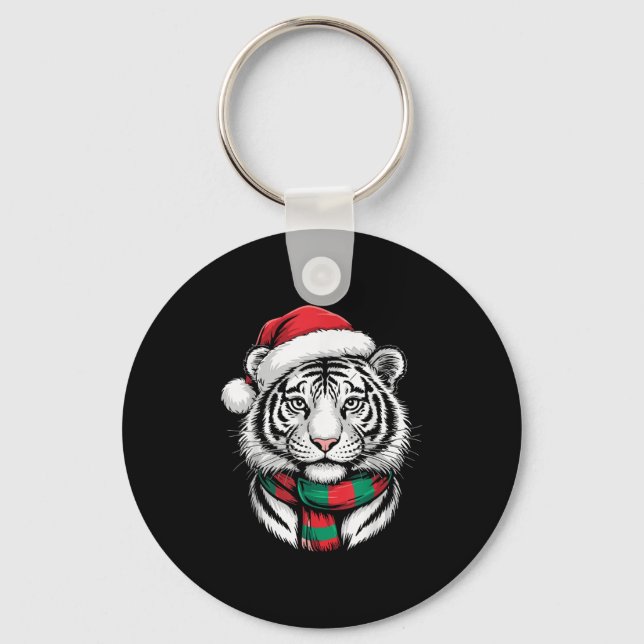 Tiger Xmas Santa Hat F Christmas Costume  Key Ring (Front)