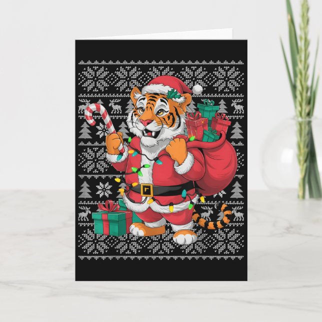 Tiger Xmas Sweater Style Ugly Santa Bengal Tiger C Card (Front)