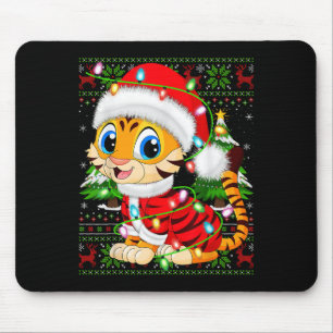 Tiger Xmas Sweater Style Ugly Santa Tiger Christma Mouse Pad