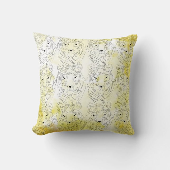 Tiger Yellow watercolor pattern Throw Pillow (Front)