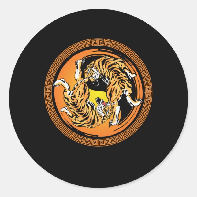 Tiger Yin Yang Harmony Meditation China Yoga Gift Classic Round Sticker (Front)