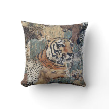 Tiger Zebra Leopard Bear Wildlife Throw Pillow Art