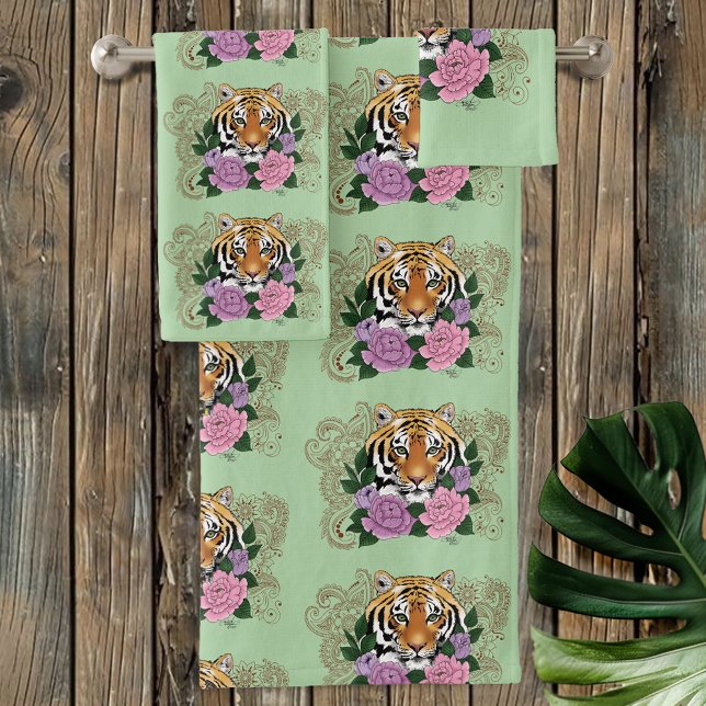 Tigere Henna Pink Purple Flowers Bath Towel Set (Creator Uploaded)