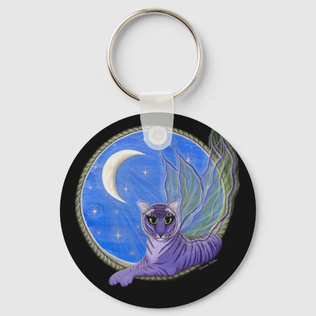 Tigerpixie Fairy Tiger Fantasy Cat Art Keychain (Front)