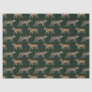 Tigers and Leopards on Green Decoupage Tissue Paper