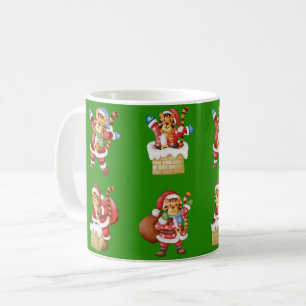 Tigers as Santa Christmas repeating pattern design Coffee Mug