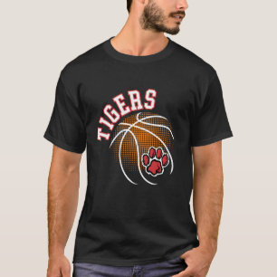 Tigers Basketball Red Tiger Pride Paw Print School T-Shirt