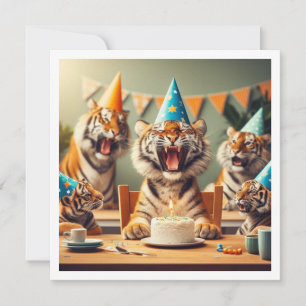 Tigers celebrating, tiger picture birthday invitation