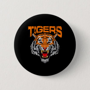 Tigers Football School Sports Distressed Game Day  6 Cm Round Badge
