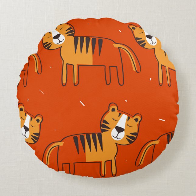 Tigers, hand drawn backdrop. Colorful seamless pat Round Cushion (Front)