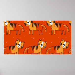 Tigers, hand drawn backdrop. Colourful seamless pa Poster