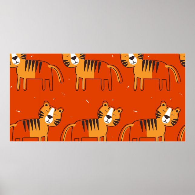 Tigers, hand drawn backdrop. Colourful seamless pa Poster (Front)