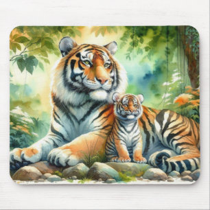 Tigers in a Lush Jungle Paradise Painting Mouse Pad