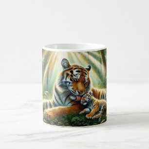 Tigers in a Lush Jungle Watercolor Painting Coffee Mug