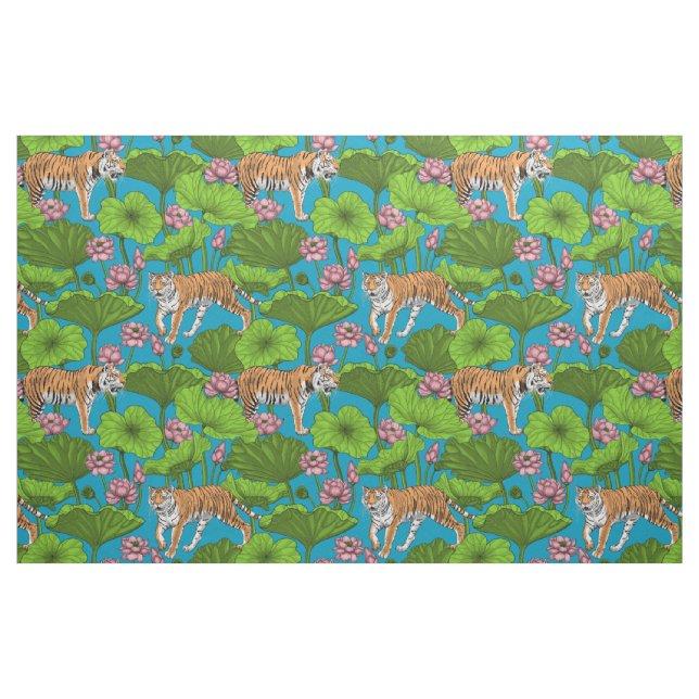 Tigers in the pink lotus pond fabric (Fat Quarter)