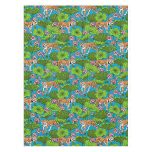 Tigers in the pink lotus pond tablecloth