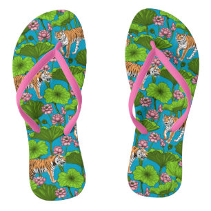 Tigers in the pink lotus pond thongs