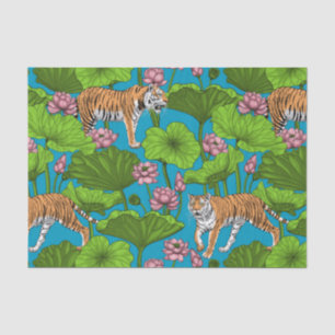 Tigers in the pink lotus pond tissue paper