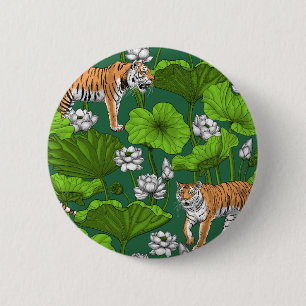 Tigers in the white lotus pond 6 cm round badge