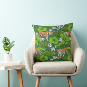 Tigers in the white lotus pond cushion