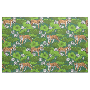 Tigers in the white lotus pond fabric