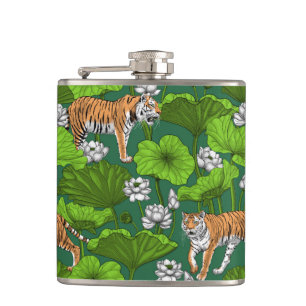 Tigers in the white lotus pond hip flask