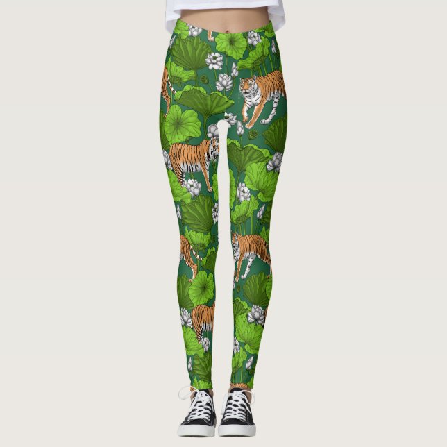 Tigers in the white lotus pond leggings (Front)
