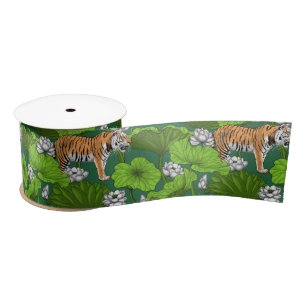 Tigers in the white lotus pond satin ribbon