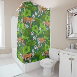 Tigers in the white lotus pond shower curtain