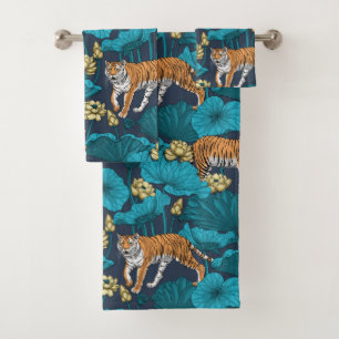 Tigers in the yellow lotus pond bath towel set