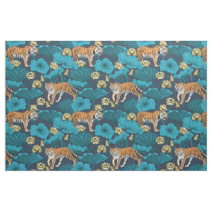Tigers in the yellow lotus pond fabric