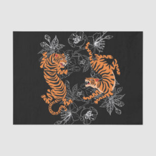 Tigers Japanese Art Style Black Background Tissue Paper