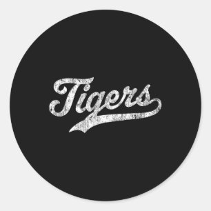 Tigers Mascot T Shirt Vintage Sports Name Tee Desi Classic Round Sticker