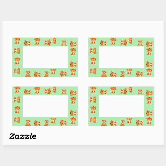 Tigers on green pattern rectangular sticker (Sheet)