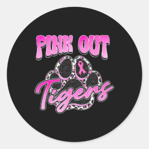 Tigers Pink Out Football Tackle Breast Cancer Wome Classic Round Sticker