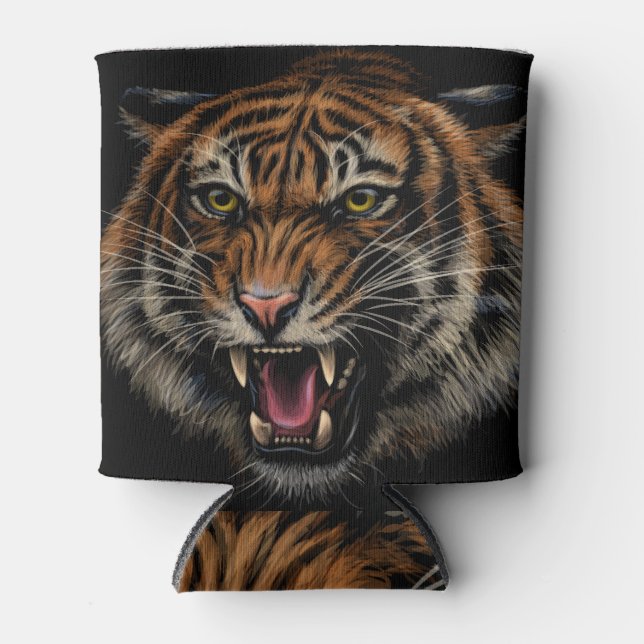 Tiger's Roar: Vivid Jungle Portrait Can Cooler (Front)