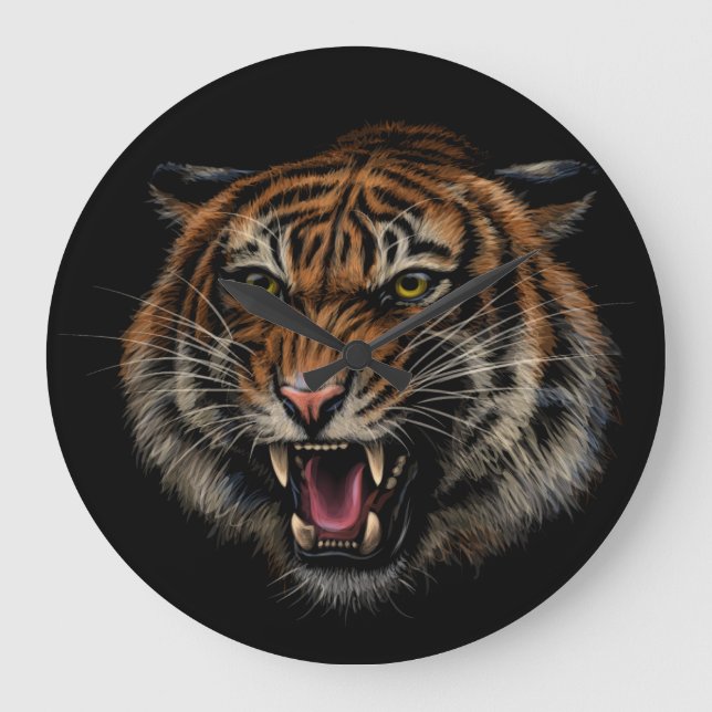 Tiger's Roar: Vivid Jungle Portrait Large Clock (Front)