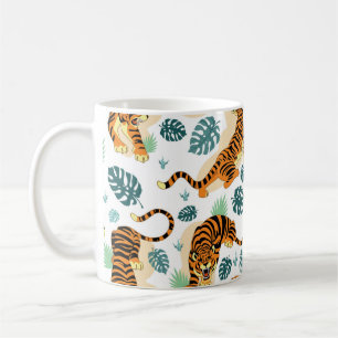 Tigers Tropical Leaves: Vintage Illustration. Coffee Mug