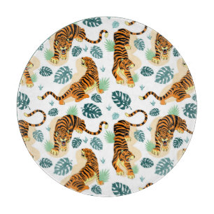 Tigers Tropical Leaves: Vintage Illustration. Cutting Board