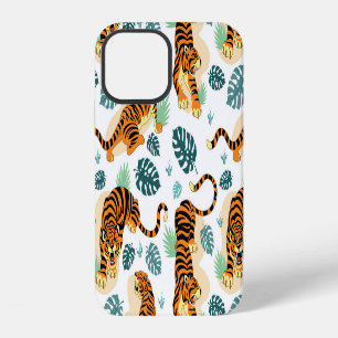 Tigers Tropical Leaves: Vintage Illustration. iPhone 12 Case