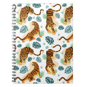 Tigers Tropical Leaves: Vintage Illustration. Notebook