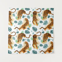 Tigers Tropical Leaves: Vintage Illustration.
