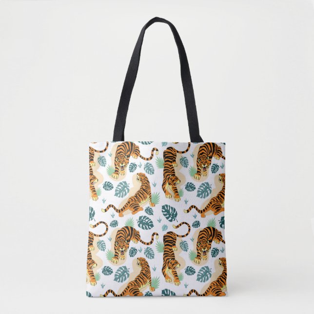 Tigers Tropical Leaves: Vintage Illustration. Tote Bag (Front)