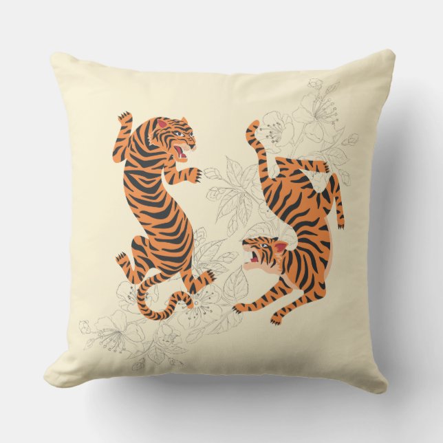 Tigers With Cherry Blossom Cushion (Front)