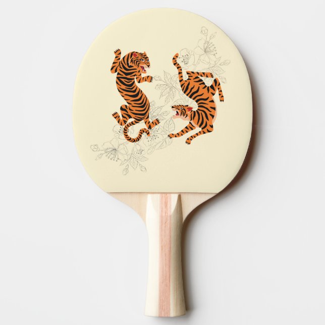 Tigers With Cherry Blossom Ping Pong Paddle (Back)
