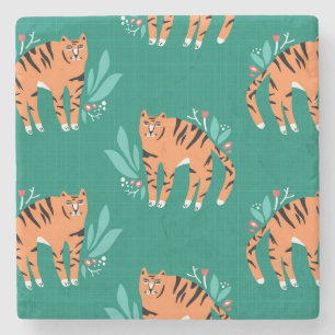 Tigers with flowers stone coaster