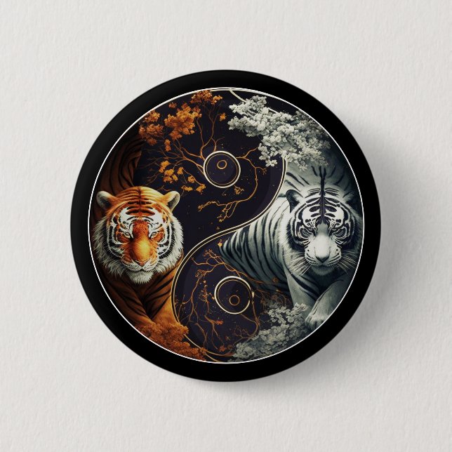 Tigers Yin Yang  6 Cm Round Badge (Front)